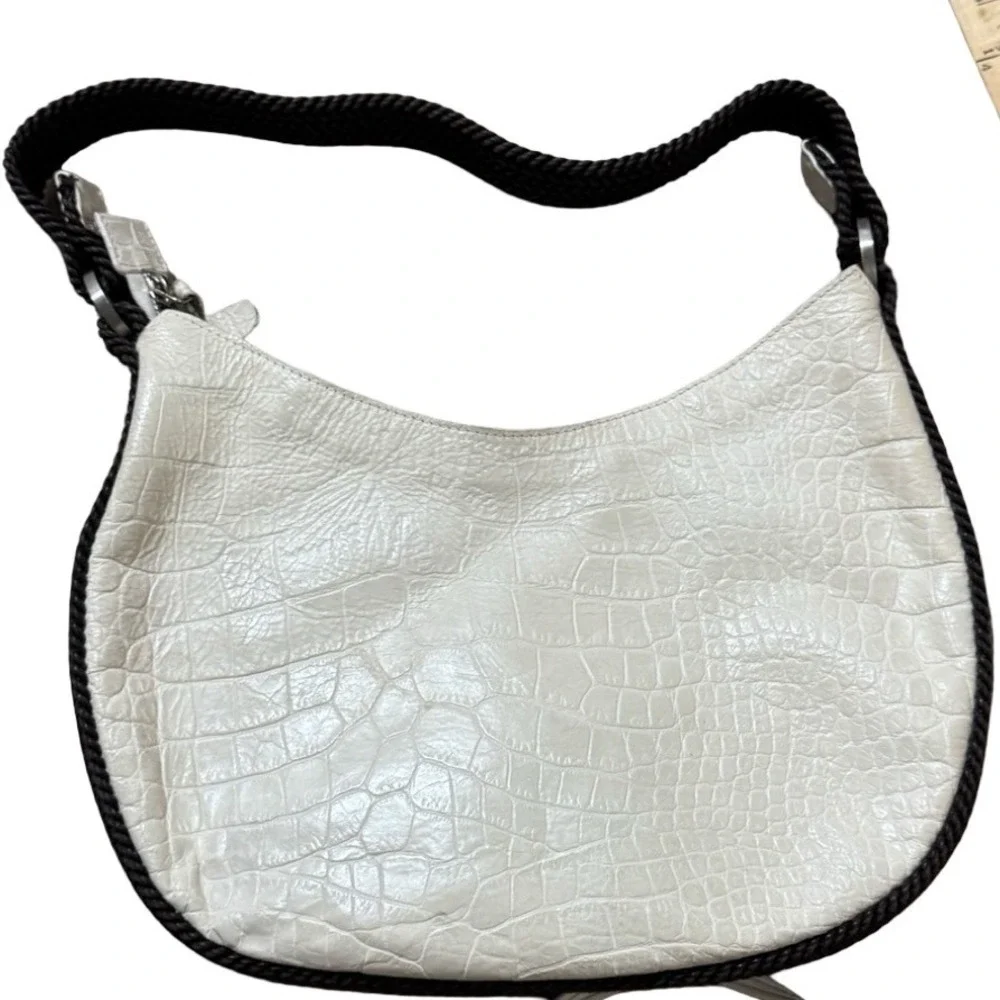 Falor Le Borse Hobo Bag Cream Croc Like Leather  Braided Strap Made in Italy